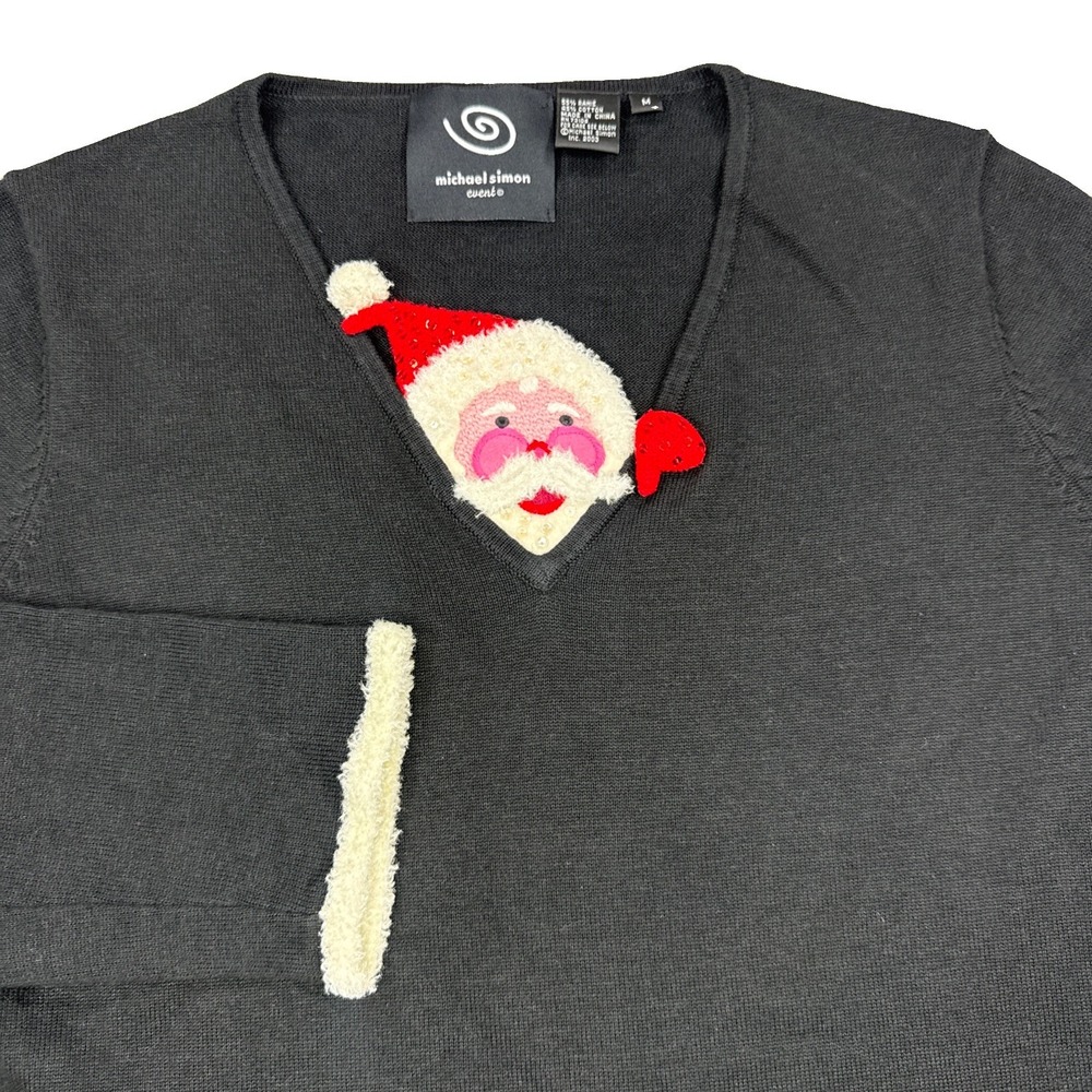 Michael Simon Sweater Medium Black Ugly Christmas Holiday Santa Long Sleeve